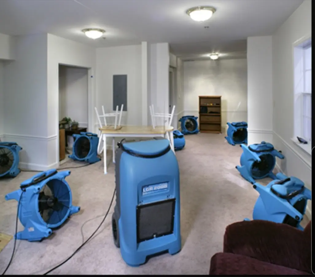 Air movers and dehumidifier setup for Water Damage Restoration in Country Club Hills